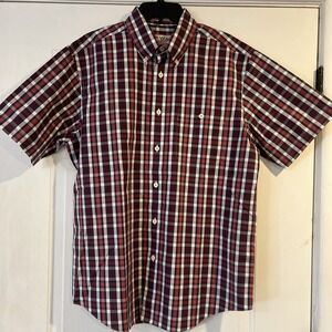 Men's ORVIS Short Sleeved Cotton Blend Plaid Short Sleeved Button Up Shirt Large